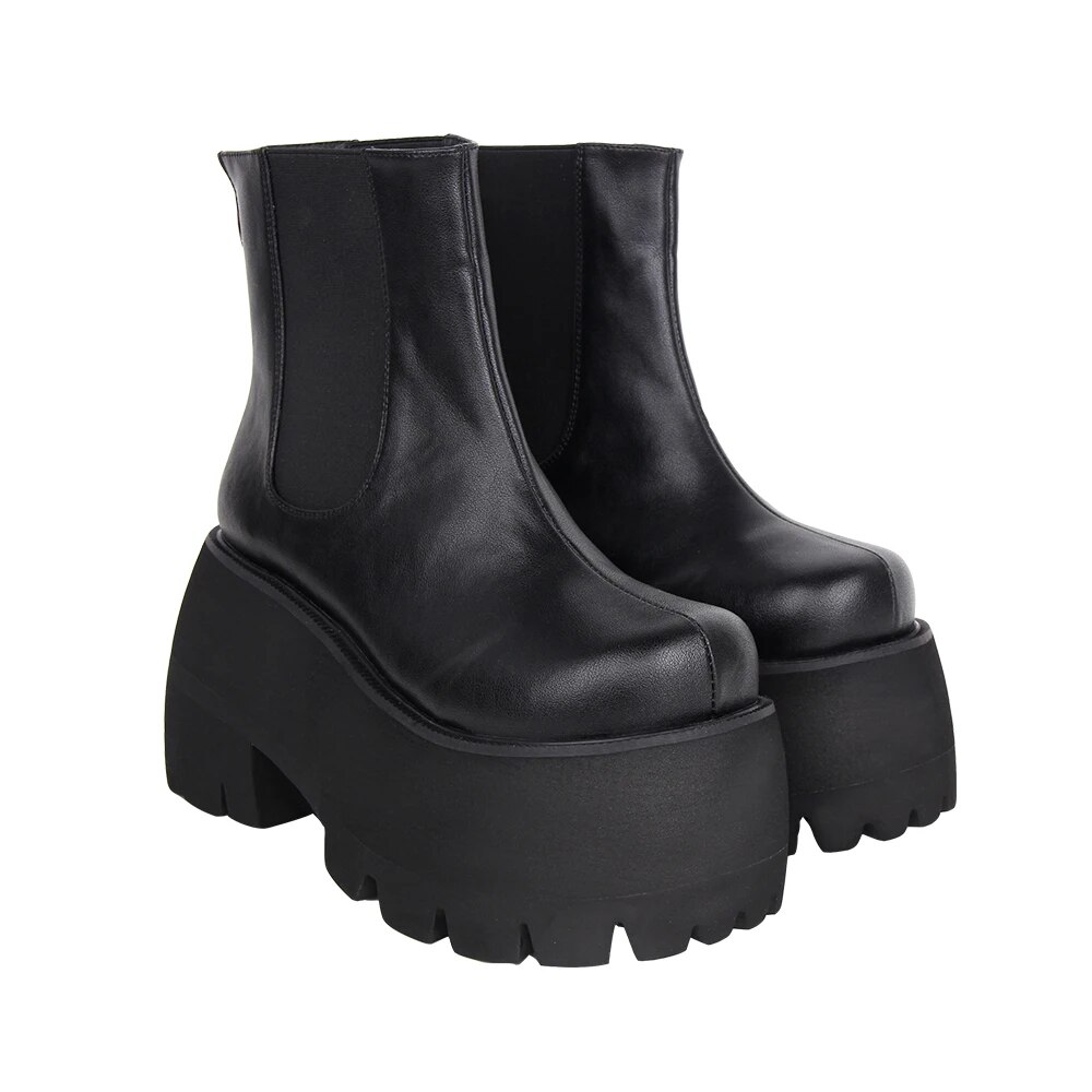 TAAFO Women Motorcycle Cool Punk Ankle Boots Lady Black Shoes Woman Gothic High Heels Pumps 34-41 10cm