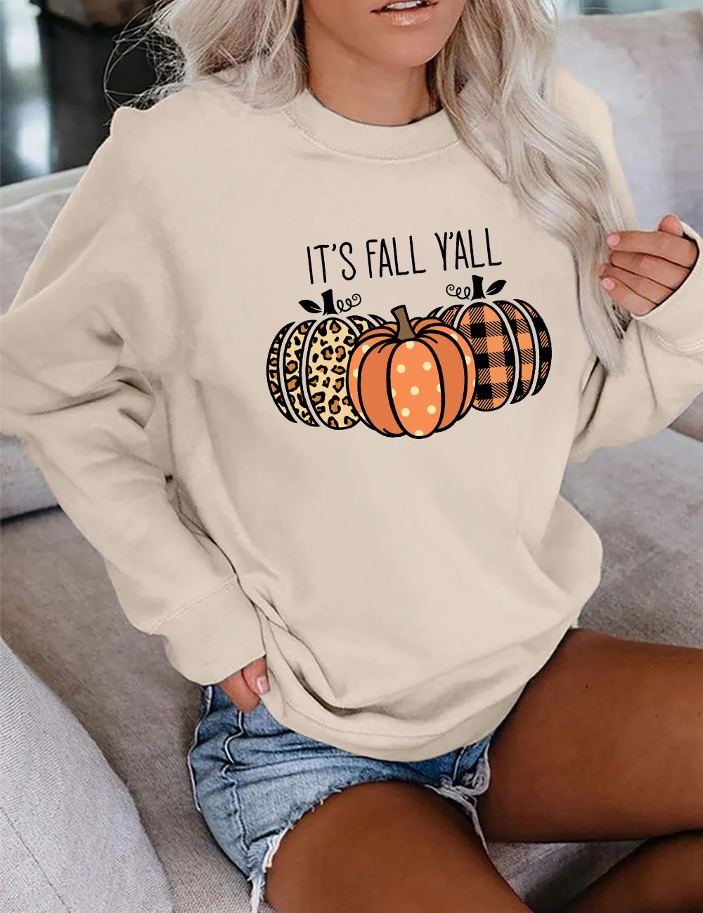 It's Fall Y'all Leopard Plaid Pumpkin Sweatshirt