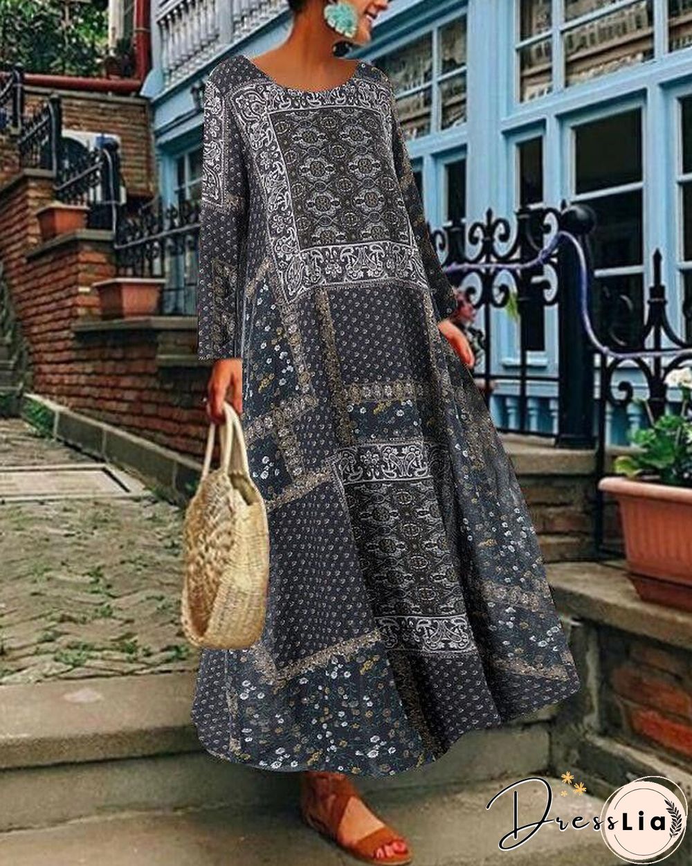 Floral Printed  Holiday Dresses Shift Daytime Maxi Dresses