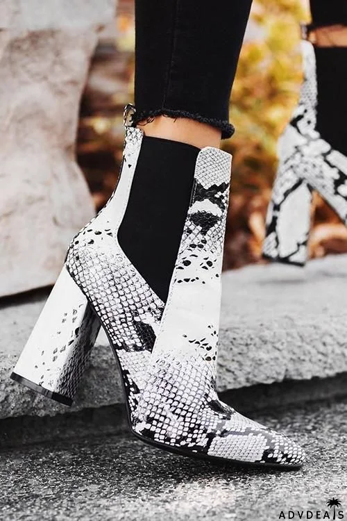 Snake High Heel Ankle Boots