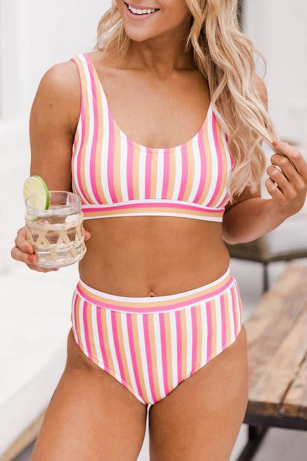 Striped Print Basic Bikini
