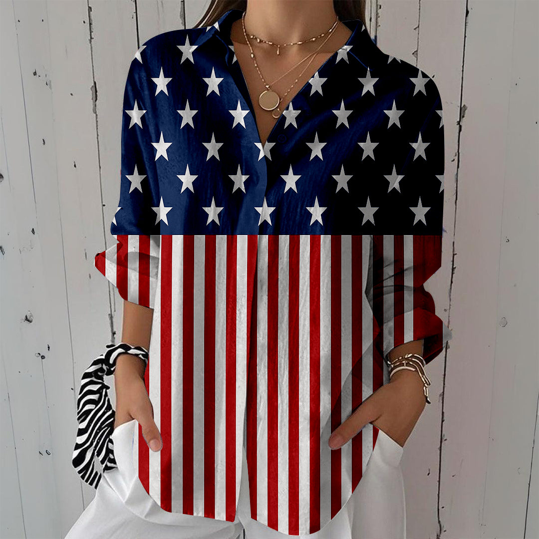 Women Long Sleeve V-neck Graphic Floral Printed Top