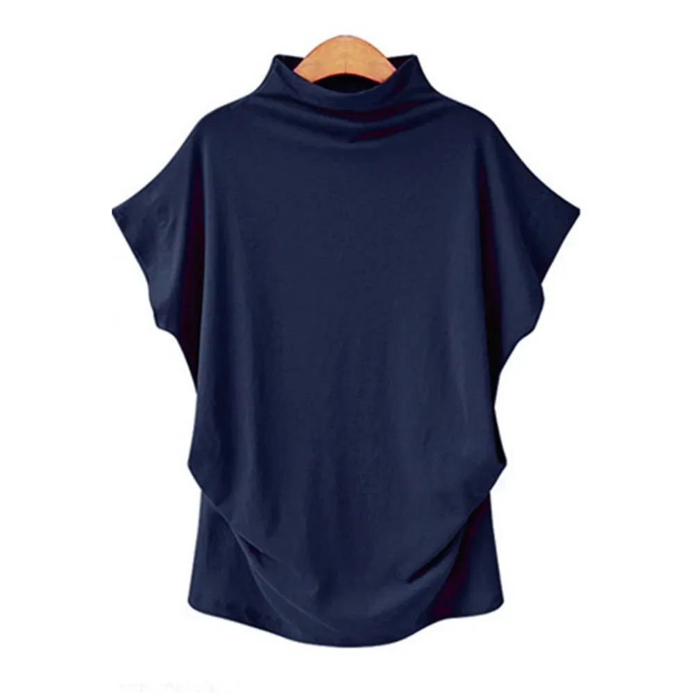 Brownm Commute Large Size Women's Half Turtleneck Batwing Sleeve Solid Color Polyester Top