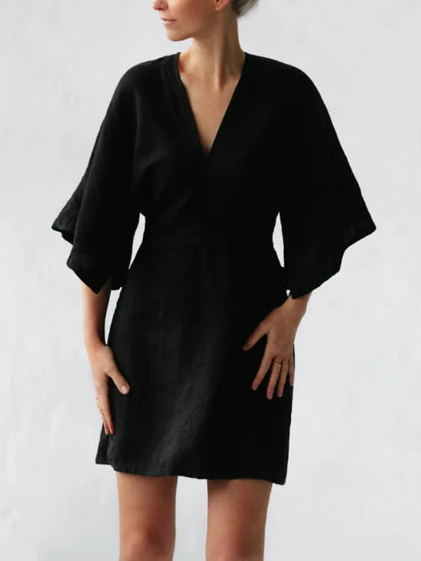 Linen Dress Black Mini