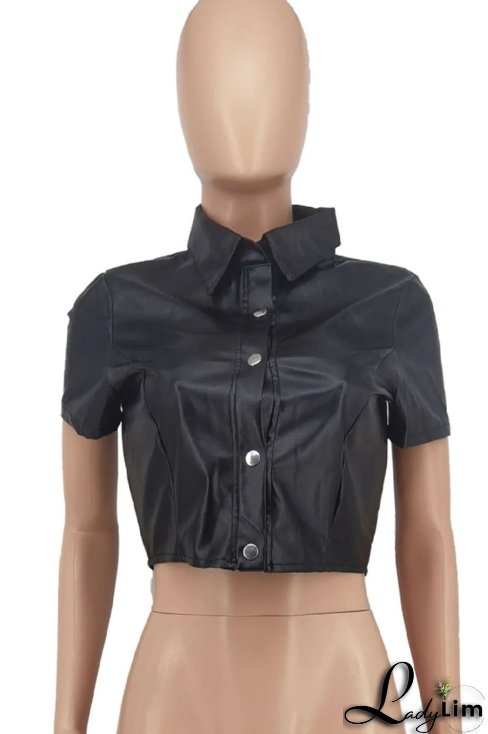 Black Sexy Street Solid Patchwork Buckle Turndown Collar Outerwear