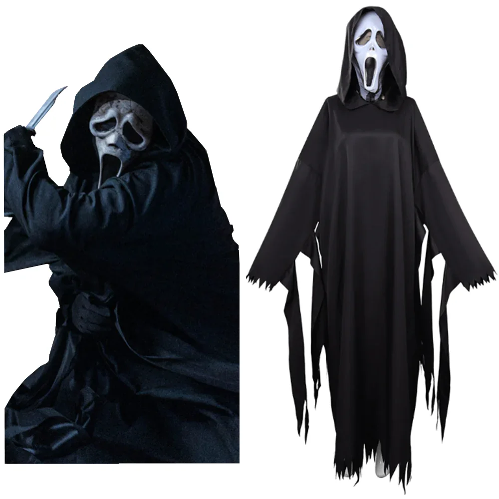 Movie Scream VI Grimace killer Cosplay Costume Black Robe Adult Coat Halloween Carnival Suit