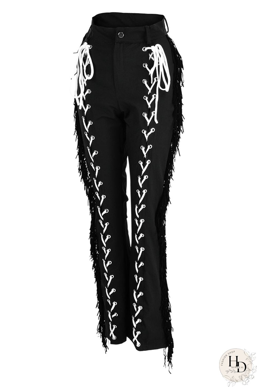 Black Fashion Casual Solid Bandage Regular High Waist Speaker Trousers