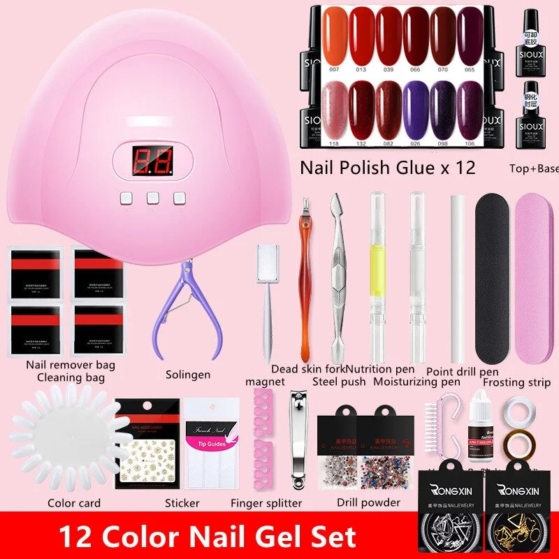 Nail Set UV LED Lamp Dryer with 12 Pcs Nail Gel Polish Kit Soak Off Manicure Tools Set Electric Nail Drill Nail Tools-Nail Inspo