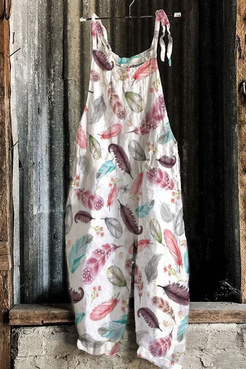 Brownm Summer Slub Linen Vintage Print Wide Dresses