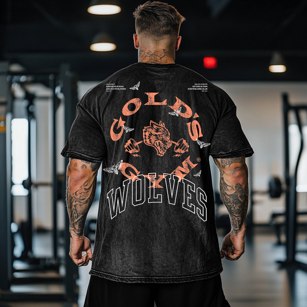 Gym Wolf Graphics Black Washed T-shirt / Rvogue / Rvogue