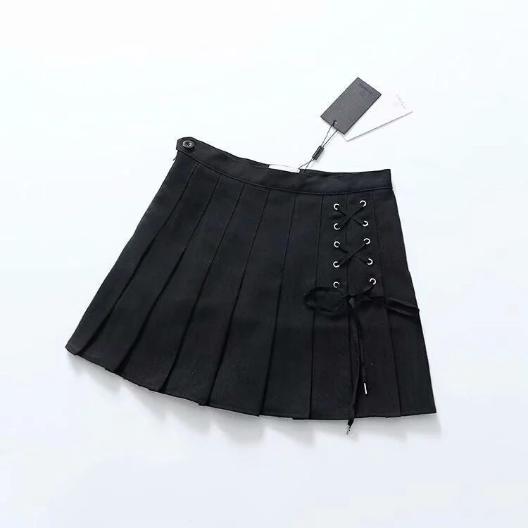 Lace Up Pleated Mini Skirt