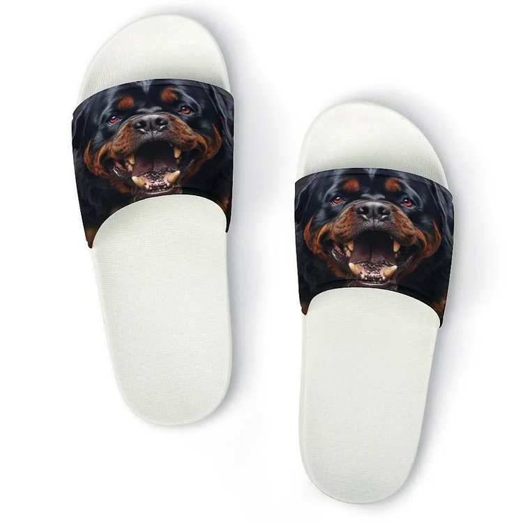 PVC Home Slippers (men's And Women's) Angry  Rottweiler  customized, personalized, gift