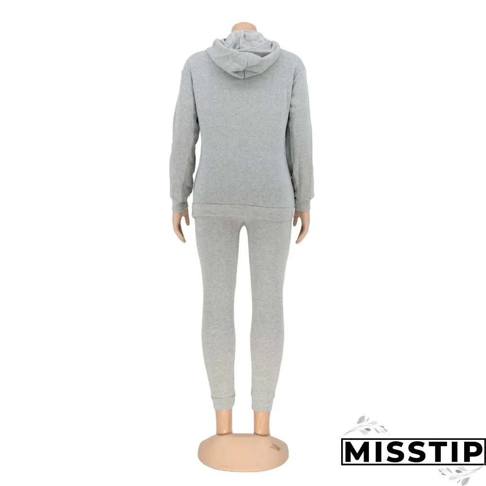 Winter Hooded Sweatshirt Skinny Pants Tracksuit
