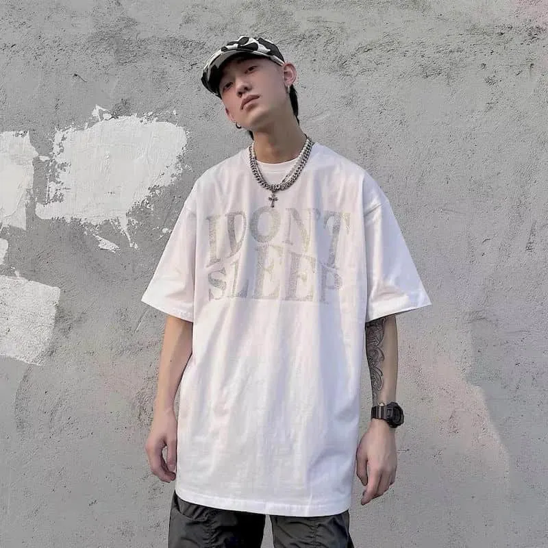 New Summer Harajuku T Shirts Men's Punk Tops Printed Diamond DON'T SMOKE SLEEP Unisex Tshirt Women Tee Couples Clothing