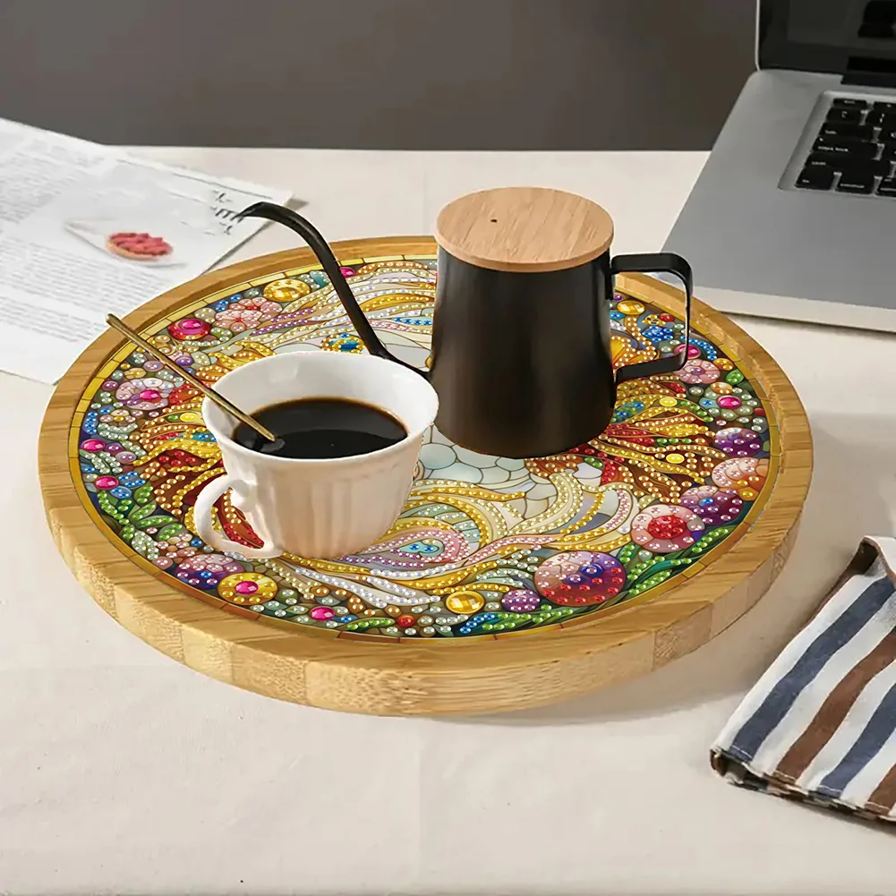 DIY Diamond Painting Kit Round Wooden Tray Diamond Painting Tray for Home (Fish)