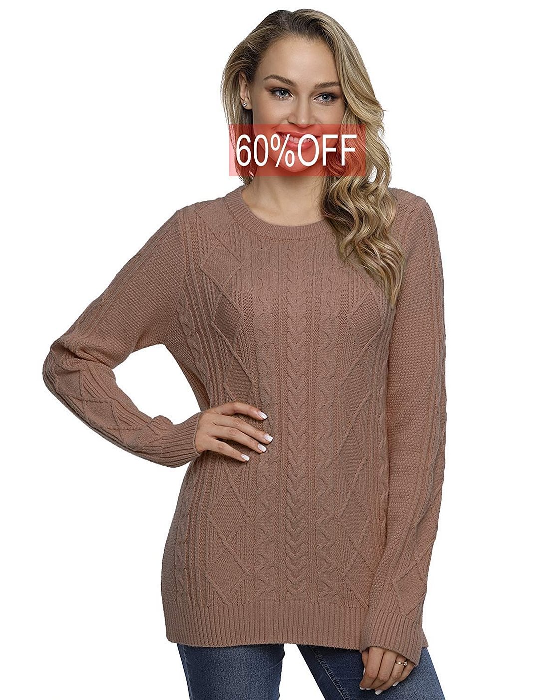 Women's Sweater Crewneck Cable Knit Long Sleeve Pullover Tops