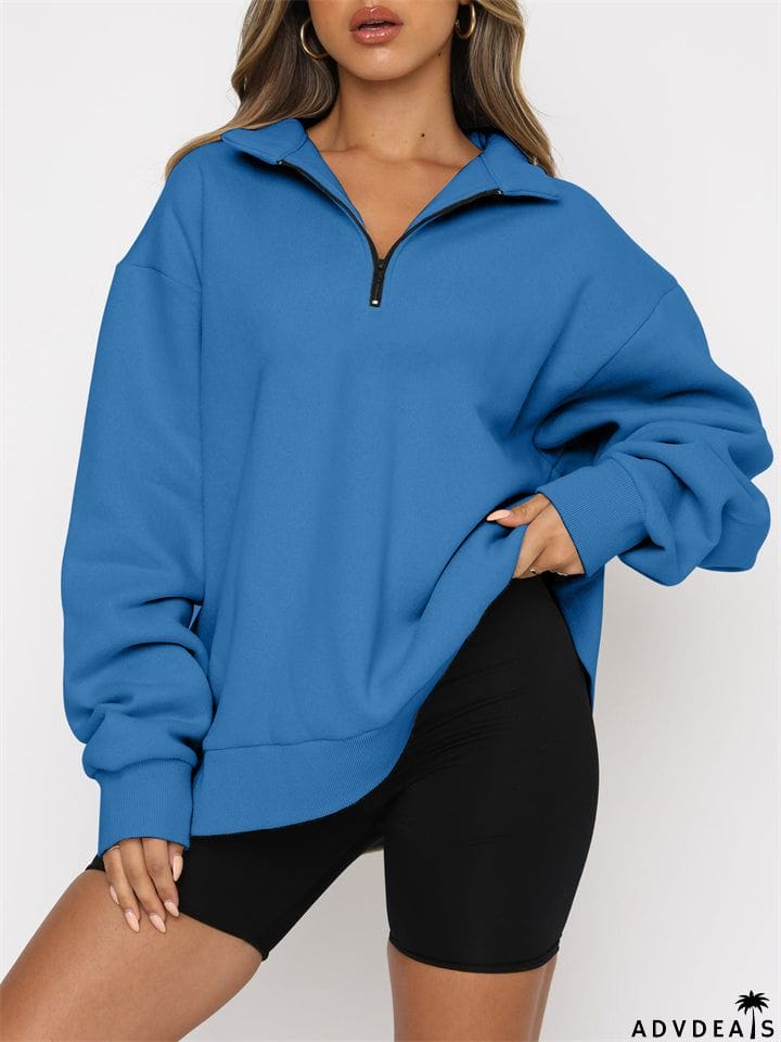 Women's Comfy Casual Half Zip Long Sleeved Sweatshirt