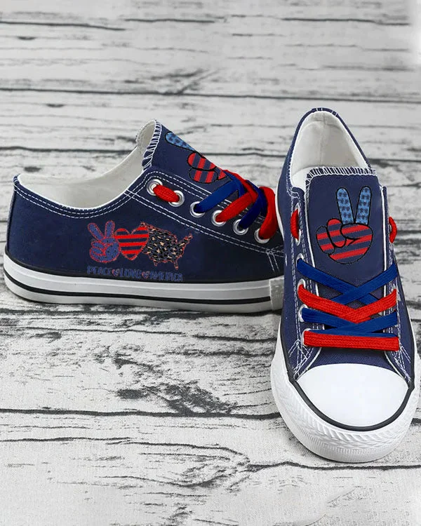 Canvas Shoes Low Top Sneakers Unisex Walking Shoes Printed inUSA, Independence Day, Star, Striped, Blue, Red