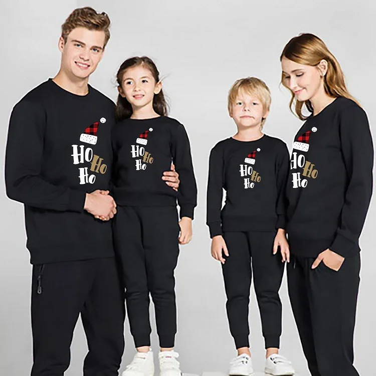 Ho Ho Ho Christmas Long Sleeve Hoodie Matching Family Sweatshirt(Black)
