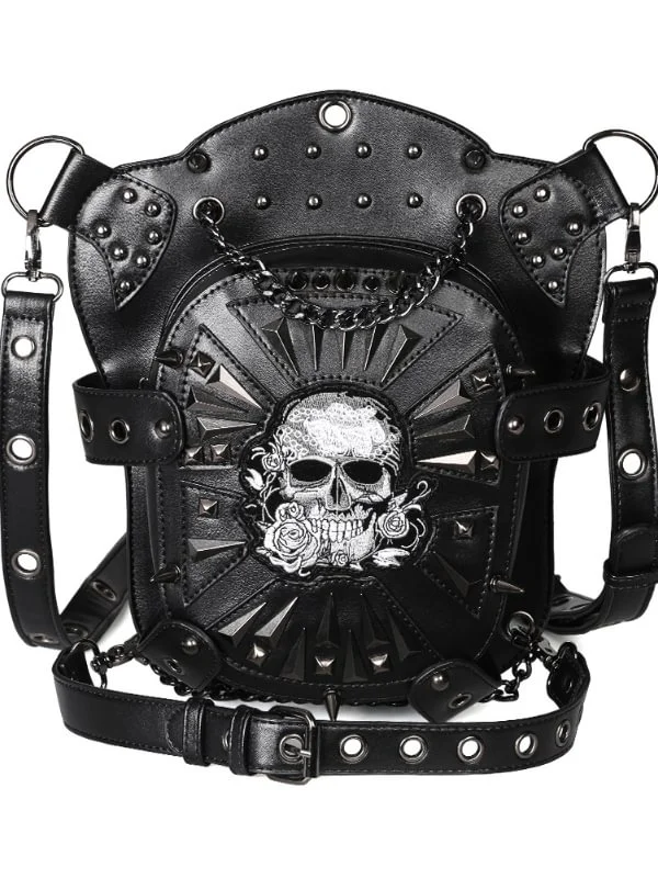 Gothic Dark Skull Rivets Mental Chains Motorcycle Bag
