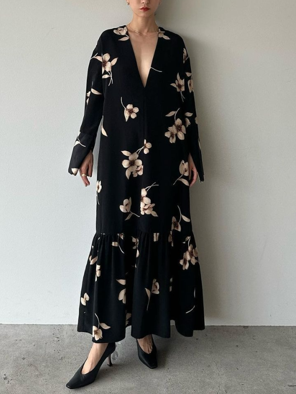 Vintage Printing Chic Slouchy Maxi Dress