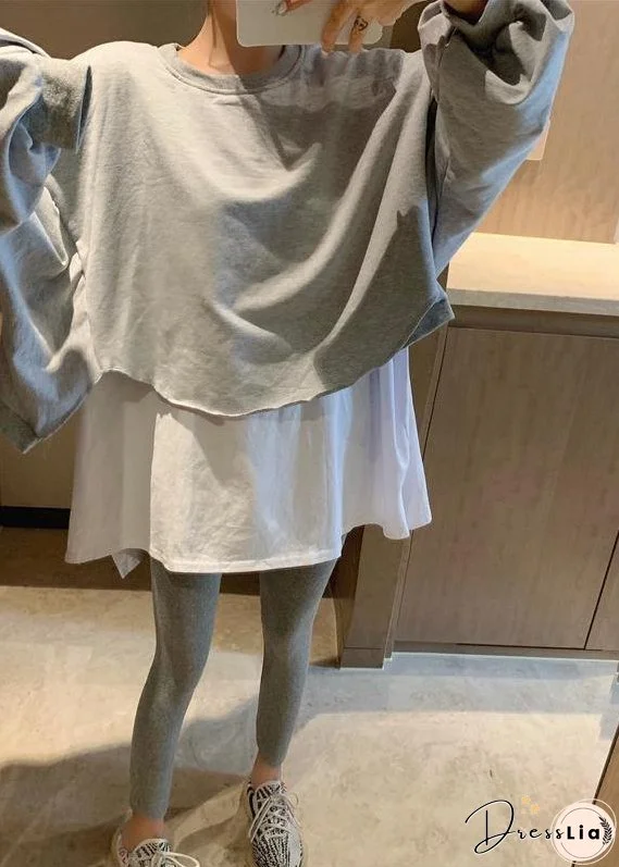 Luxury Color Block Gray Asymmetrical Sweat Shirts Tracksuits