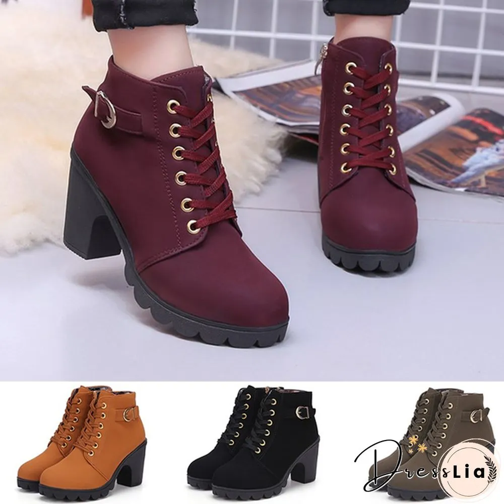 LSKJ Women Heel Short Boots Ankle Warm Short Boots Female Boots