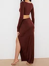 Solid Color Long Sleeves Skirt Suits