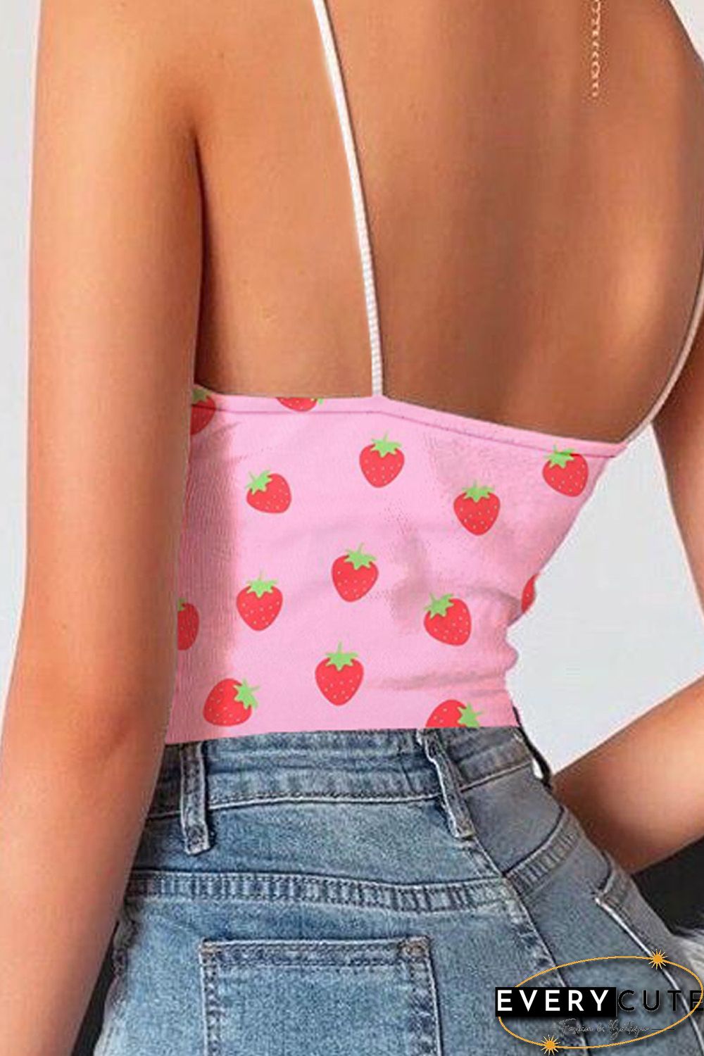 Strawberry Print Crop Spaghetti Straps Camisole