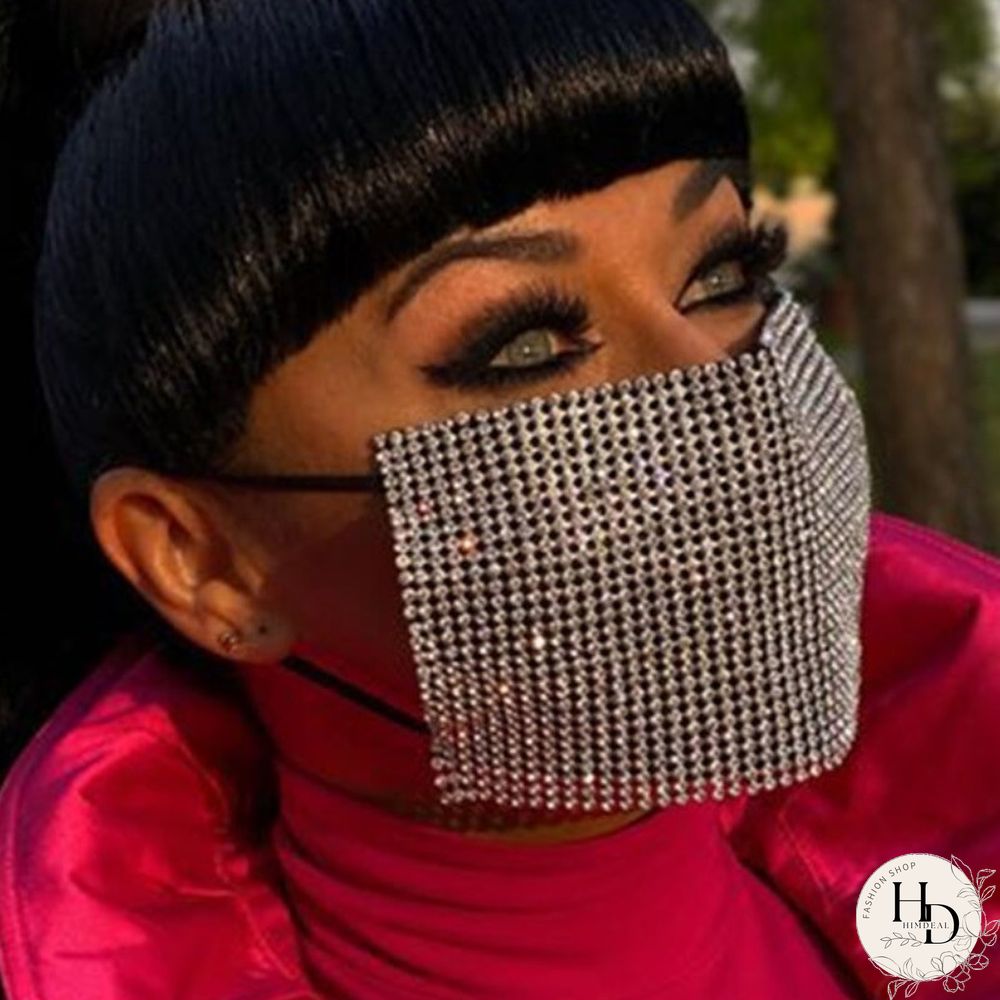Silver Fashion Patchwork Rhinestone Face Mask