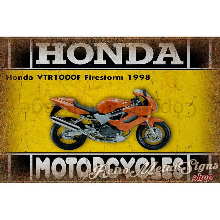 Honda vtr1000f firestorm 1998 - Enseigne Vintage Métallique/panneaux en bois - 20*30cm/30*40cm