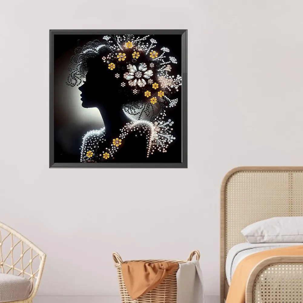 Diamond Painting - Partial Special Shaped Drill - Silhouette Woman(Canvas|30*30cm)