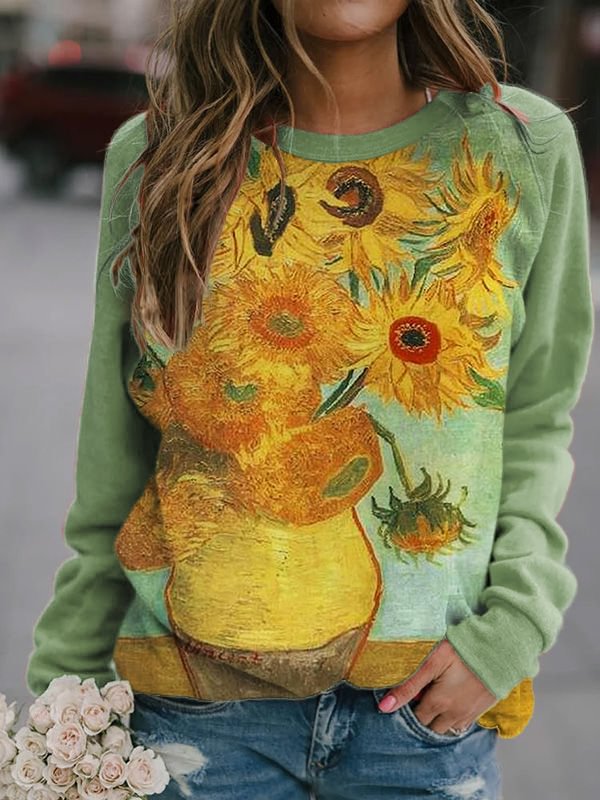 Van Gogh Sunflowers Print Sweatshirt