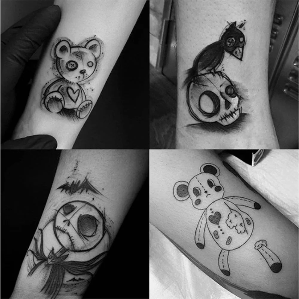 37PCS Cartoon Black Waterproof Fake Tattoo Stickers For Women Men Body Art Temporary Tatto Colorful Decals