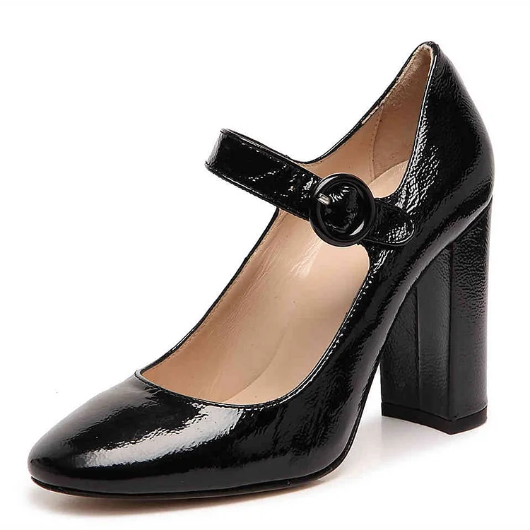 Black Chunky Heels Mary Jane Shoes Square Toe Pumps for Office Lady |FSJ Shoes