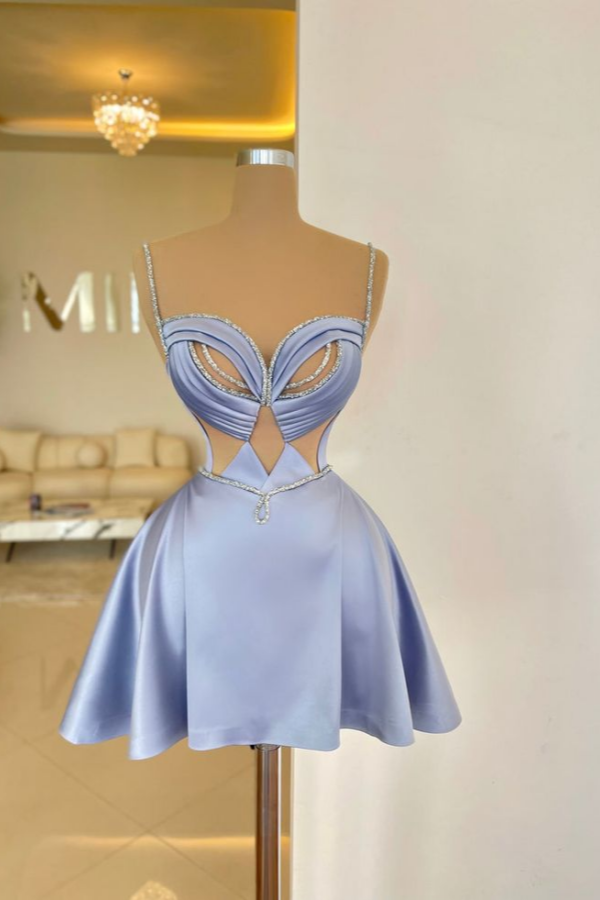 Miabel Elegant Satin Spaghetti Strap Sequins Sleeveless Homecoming Dress 