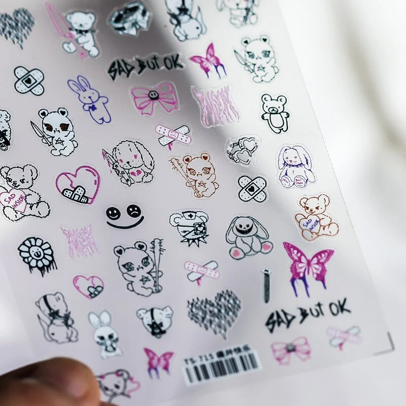 Churchf hop Style Grimace Black Style Stickers for Nails Butterfly Cartoon Animal Foil for Nails Sticker Art Decorations-Nail Inspo