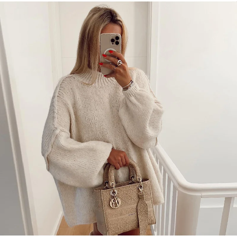 Ootddress Autumn 2025 Knit Sweater Pullover Female Loose Turtleneck Casual Patchwork Oversized Sweater Knitwear High Street Pullover