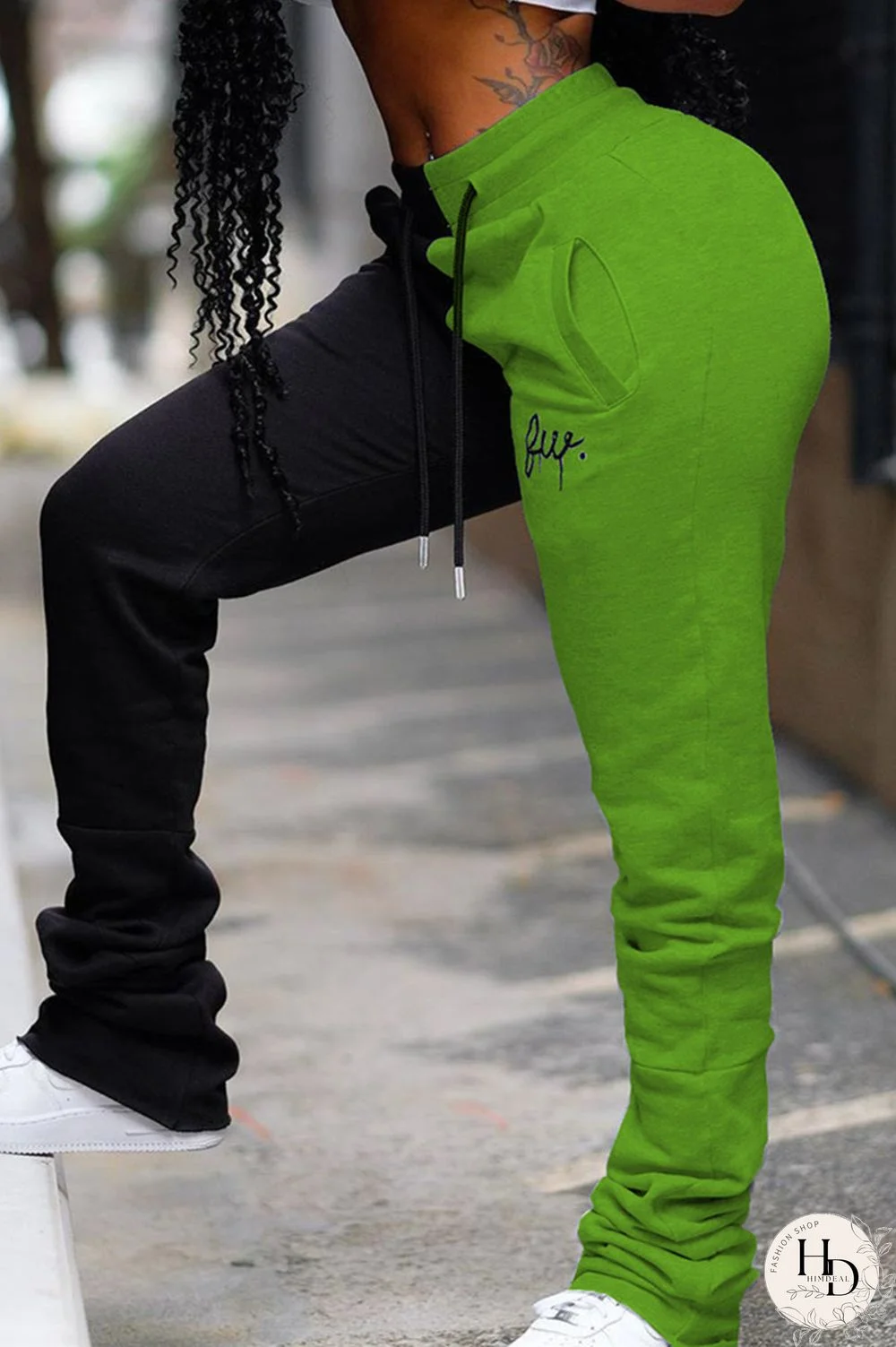 YellowBlack Fashion Casual Mid Waist Trousers