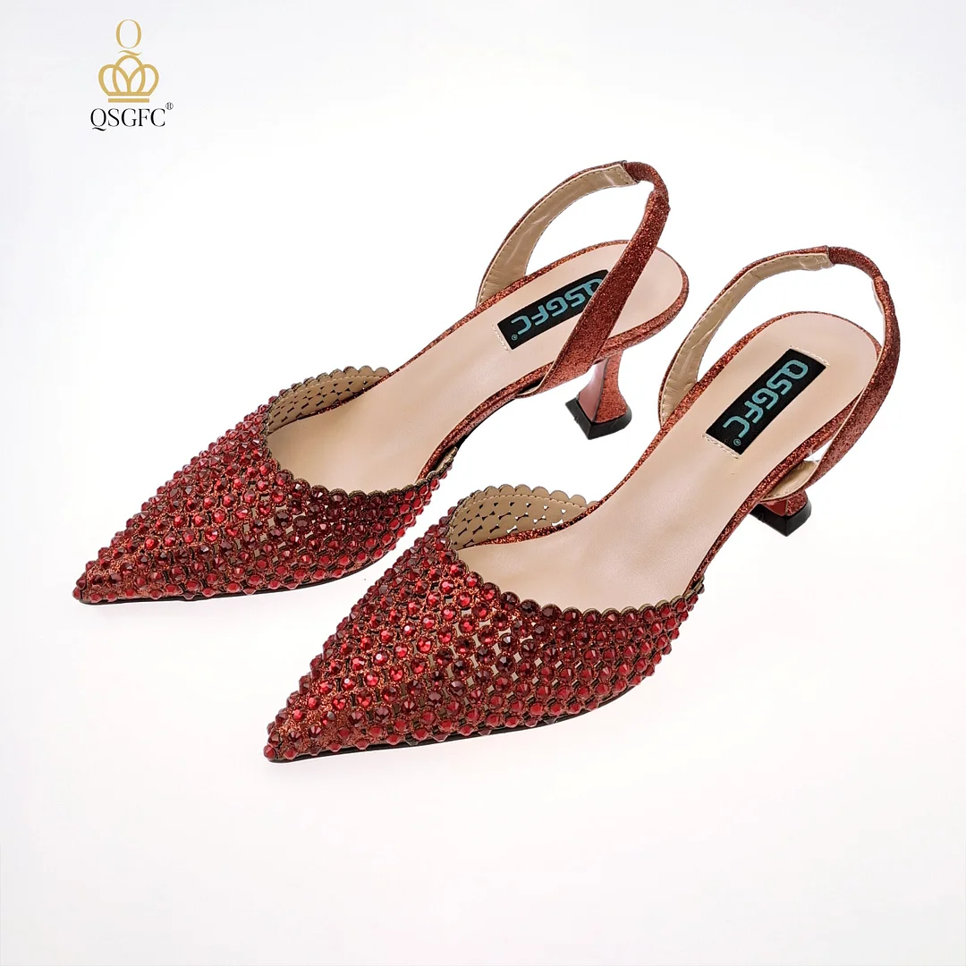 QSGFC New Arrival Popular Cutout Style In Nigeria Italian Design Elegant D.Purple Color Ladies Shoes and Bag For Party Wedding