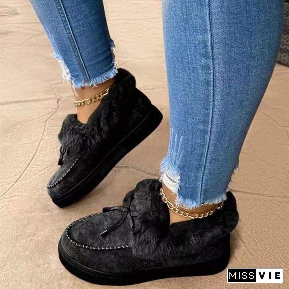 Winter Women Fashion Flat Shoes Suede Women Cute Soft Fur Padded Shoes Slip On Platform Ladies Casual Shoes