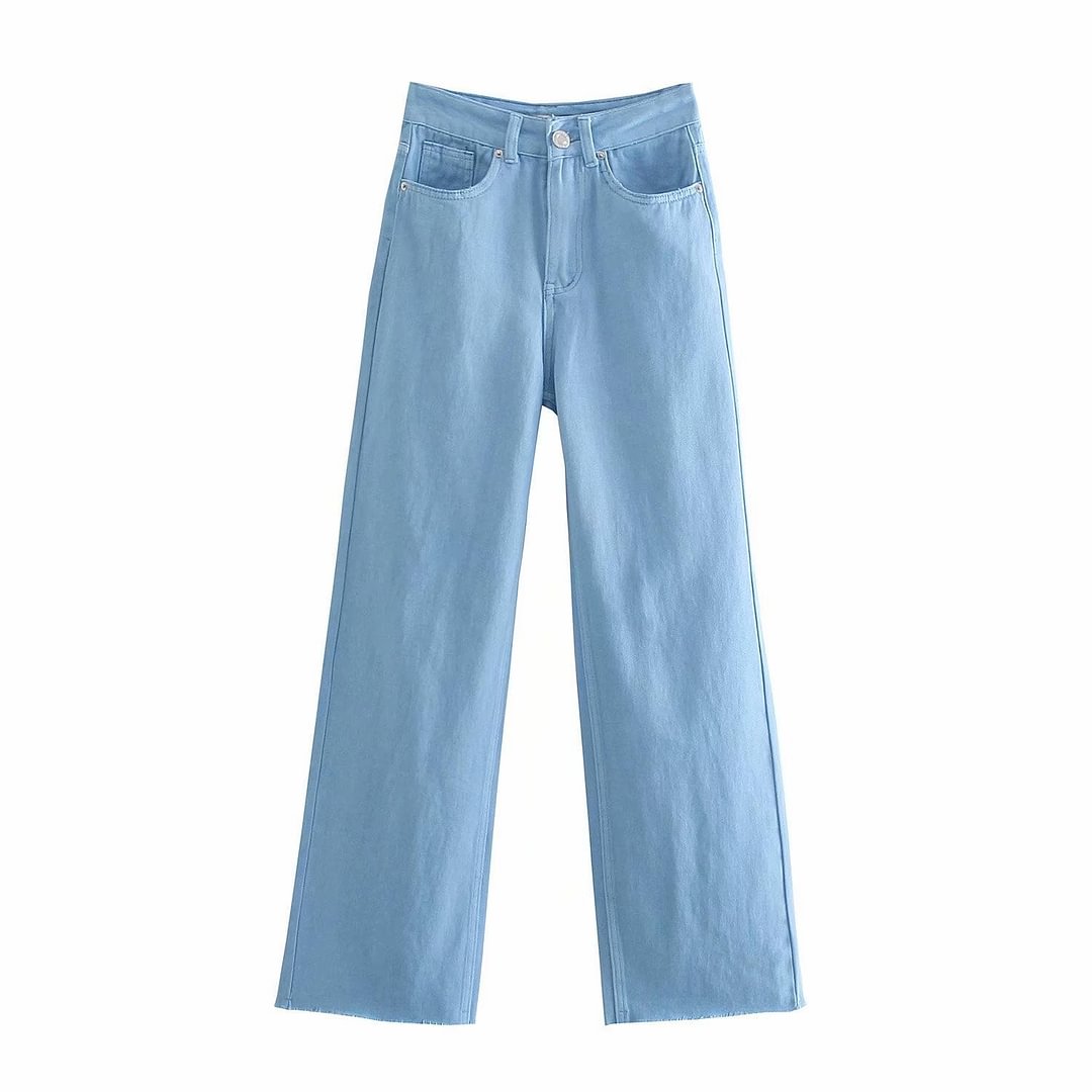 KPYTOMOA Women 2021 Chic Fashion Five Pockets Coloured Wide-leg Jeans Vintage High Waist Zipper Fly Female Denim Trousers Mujer