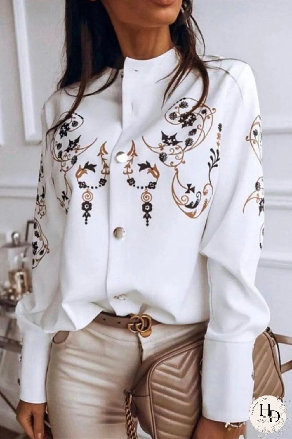 Printed Long Sleeve Casual Blouse