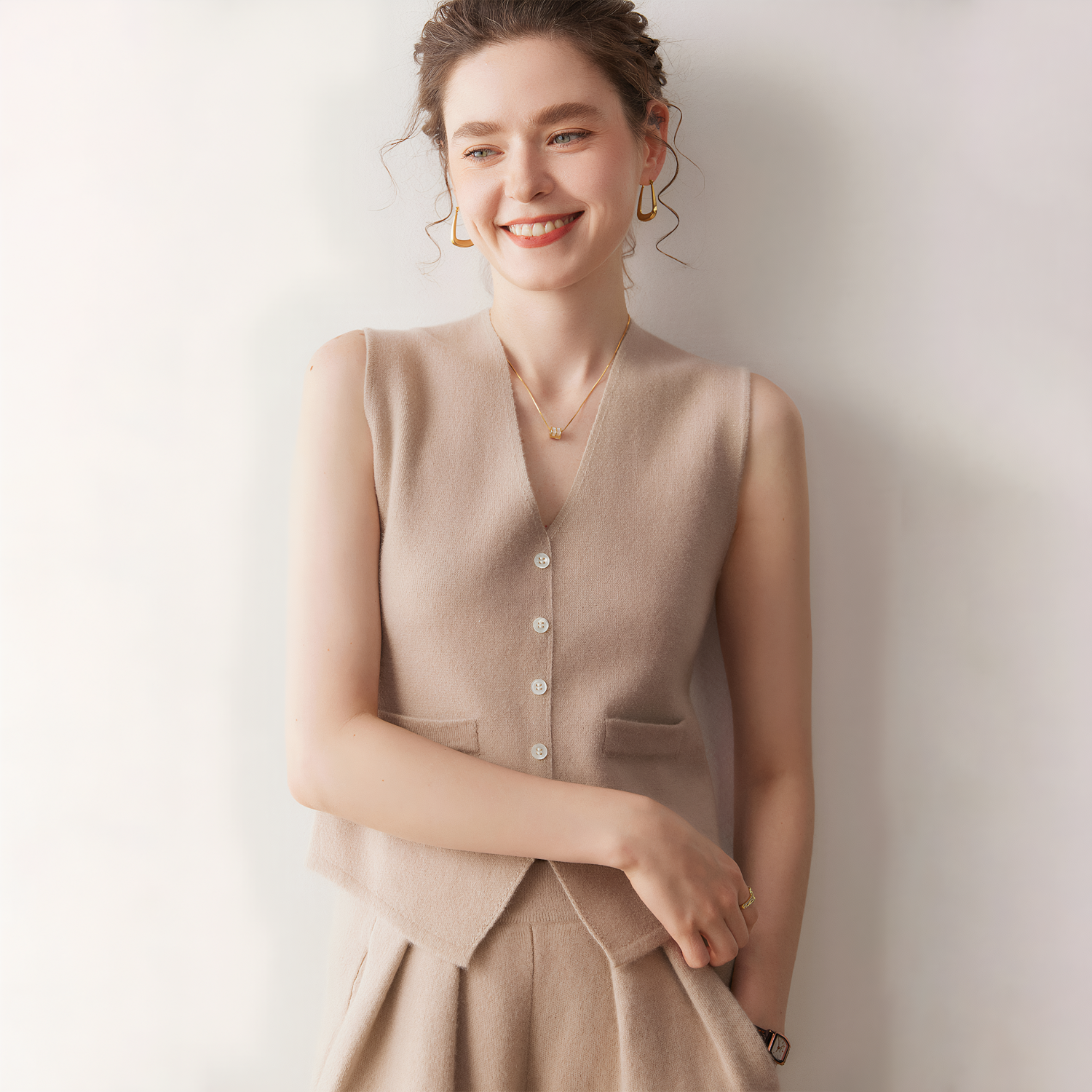 Women's V-Neck Slim Fit Cashmere Vest REAL SILK LIFE