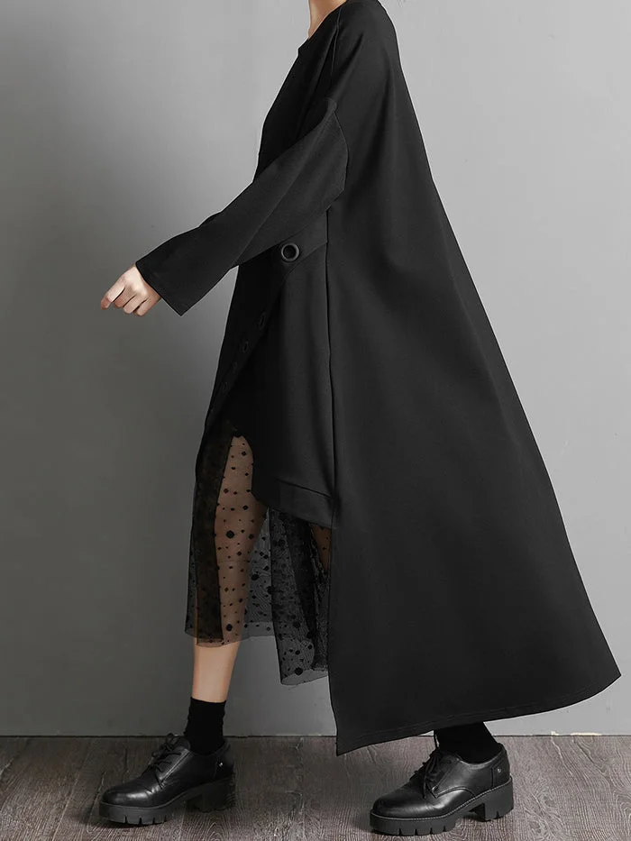 Black Paneled Mesh Pullover Dress