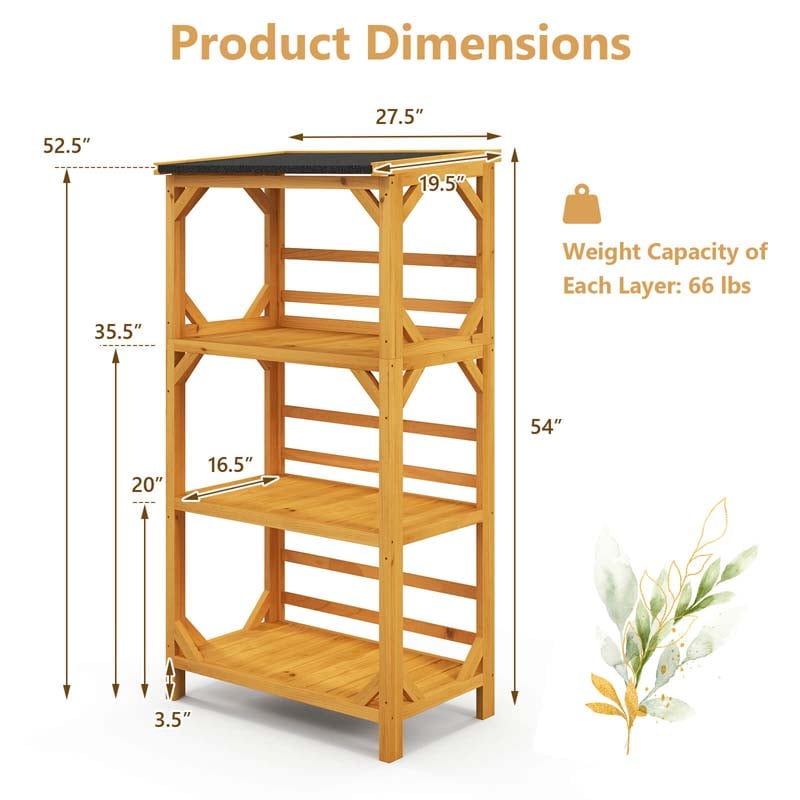 Eletriclife 3-Tier Wooden Plant Stand with Weatherproof Asphalt Roof