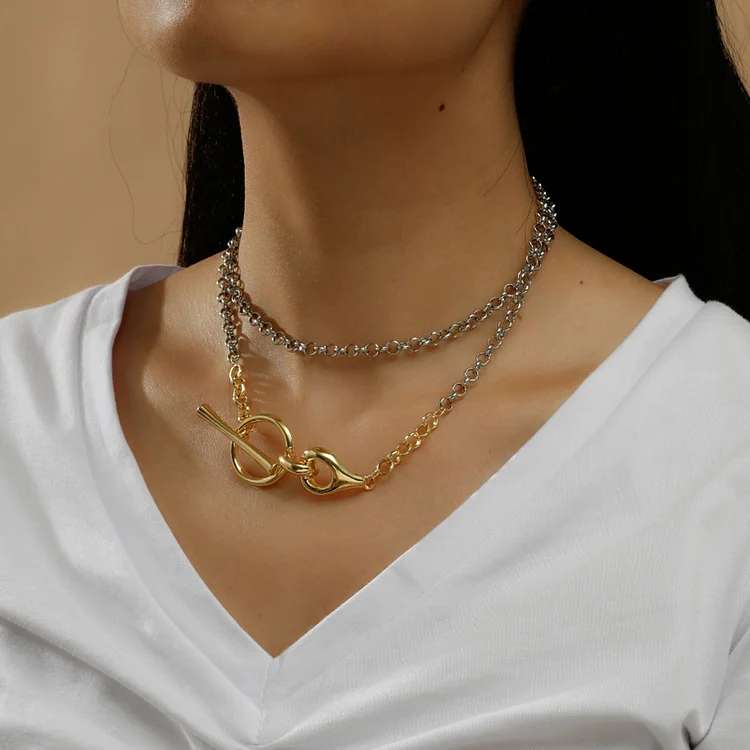 Metal thick chain gold and silver cool collarbone necklace