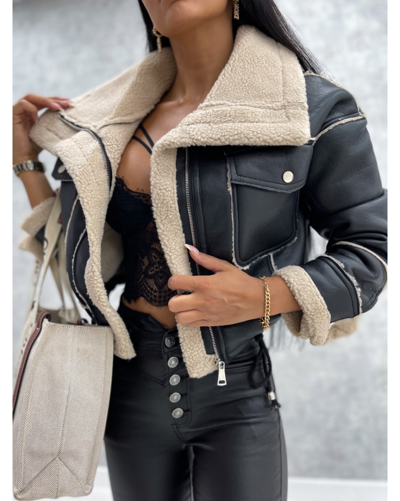 Huibahe Leather Jackets Women PU Short Thick Warm Black Outwear Female Aviator Retro Lapel Velvet Coat New Year Winter Tops