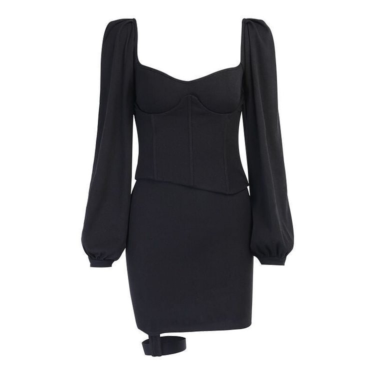 Square Neck Bubble Sleeve Dress