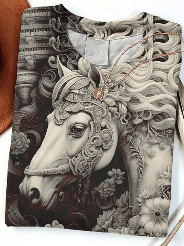 Art Horse Printed Long Sleeve T-Shirt